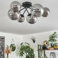 hofstein Plafonnier - Verre 12 cm, 15cm Chehalis Fumé, 6 lumières