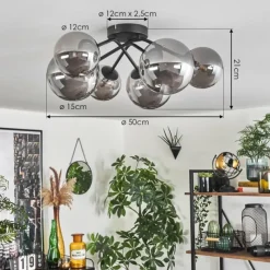 hofstein Plafonnier - Verre 12 cm, 15cm Chehalis Fumé, 6 lumières