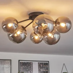 hofstein Plafonnier - Verre 12 cm, 15cm Chehalis Fumé, 6 lumières