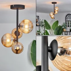 hofstein Plafonnier - Verre 10 cm,12 cm Chehalis Ambre, 4 lumières