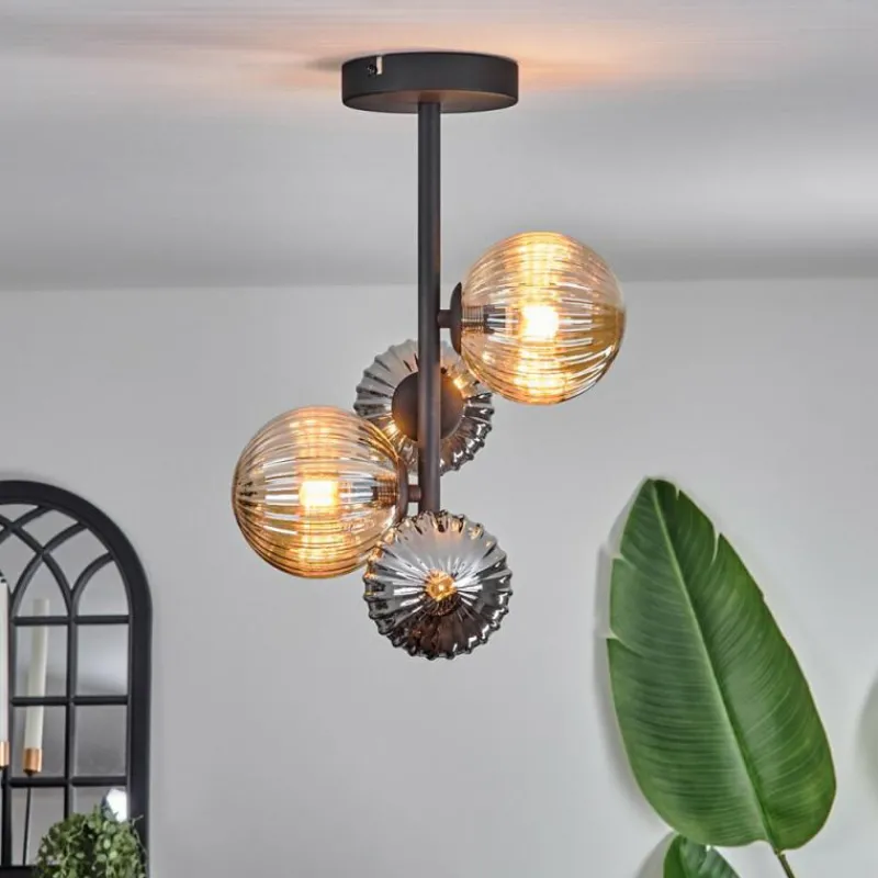 hofstein Plafonnier - Verre 10 cm,12 cm Chehalis Ambre, Fumé, 4 lumières