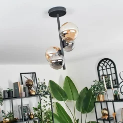 hofstein Plafonnier - Verre 10 cm, 12cm Chehalis Ambre, Fumé, 4 lumières