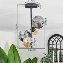 hofstein Plafonnier - Verre 10 cm, 12cm Chehalis Ambre, Fumé, 4 lumières