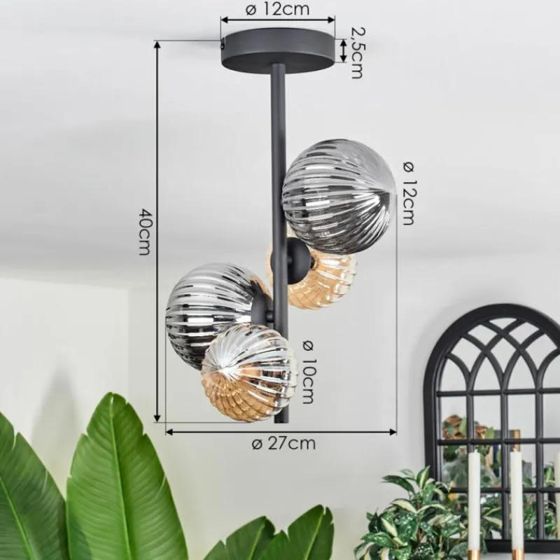 hofstein Plafonnier - Verre 10 cm, 12cm Chehalis Ambre, Fumé, 4 lumières