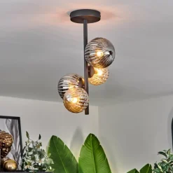 hofstein Plafonnier - Verre 10 cm, 12cm Chehalis Ambre, Fumé, 4 lumières