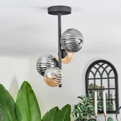 hofstein Plafonnier - Verre 10 cm, 12cm Chehalis Ambre, Fumé, 4 lumières