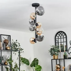 hofstein Plafonnier - Verre 10 cm, 12cm, 15cm Chehalis Ambre, Clair, Fumé, 8 lumières