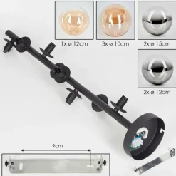 hofstein Plafonnier - Verre 10 cm, 12cm, 15cm Chehalis Ambre, Clair, Fumé, 8 lumières