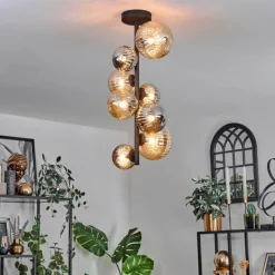 hofstein Plafonnier - Verre 10 cm, 12cm, 15cm Chehalis Ambre, Fumé, 8 lumières