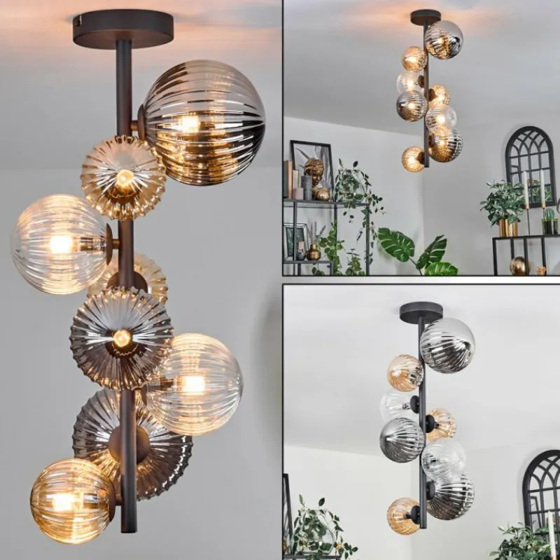 Suspension Verre Fumé-hofstein Plafonnier - Verre 10 cm, 12cm, 15cm Chehalis Ambre, Clair, Fumé, 8 lumières