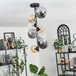 Suspension Verre Fumé-hofstein Plafonnier - Verre 10 cm, 12cm, 15cm Chehalis Ambre, Clair, Fumé, 8 lumières