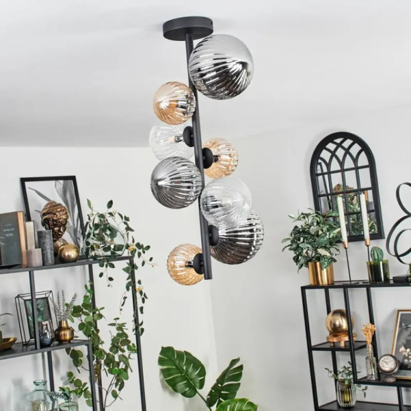 Suspension Verre Fumé-hofstein Plafonnier - Verre 10 cm, 12cm, 15cm Chehalis Ambre, Clair, Fumé, 8 lumières