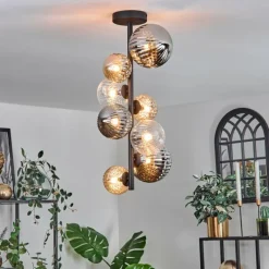 Suspension Verre Fumé-hofstein Plafonnier - Verre 10 cm, 12cm, 15cm Chehalis Ambre, Clair, Fumé, 8 lumières