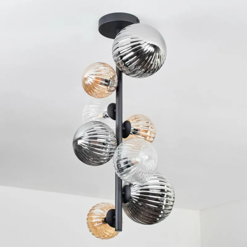 Suspension Verre Fumé-hofstein Plafonnier - Verre 10 cm, 12cm, 15cm Chehalis Ambre, Clair, Fumé, 8 lumières