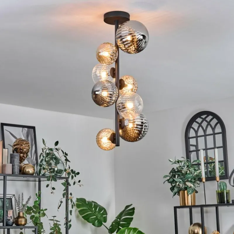 Suspension Verre Fumé-hofstein Plafonnier - Verre 10 cm, 12cm, 15cm Chehalis Ambre, Clair, Fumé, 8 lumières