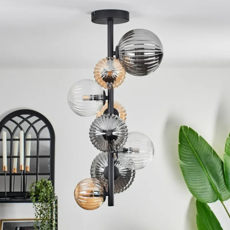 Suspension Verre Fumé-hofstein Plafonnier - Verre 10 cm, 12cm, 15cm Chehalis Ambre, Clair, Fumé, 8 lumières