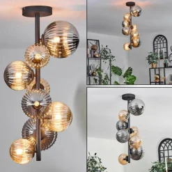 hofstein Plafonnier - Verre 10 cm, 12cm, 15cm Chehalis Ambre, Fumé, 8 lumières