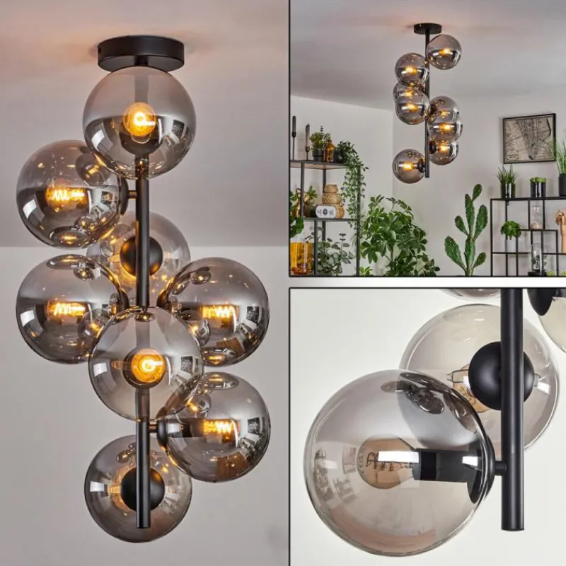 hofstein Plafonnier - Verre 15 cm Gastor Fumé, 8 lumières