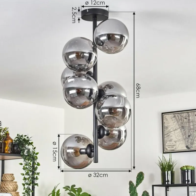 hofstein Plafonnier - Verre 15 cm Gastor Fumé, 8 lumières