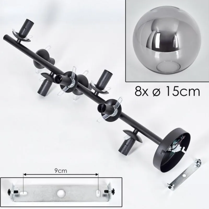 hofstein Plafonnier - Verre 15 cm Gastor Fumé, 8 lumières