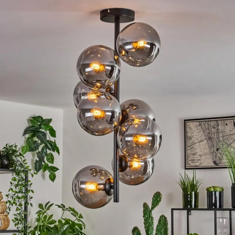 hofstein Plafonnier - Verre 15 cm Gastor Fumé, 8 lumières