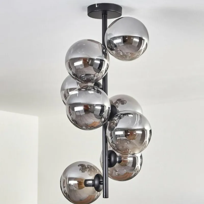 hofstein Plafonnier - Verre 15 cm Gastor Fumé, 8 lumières