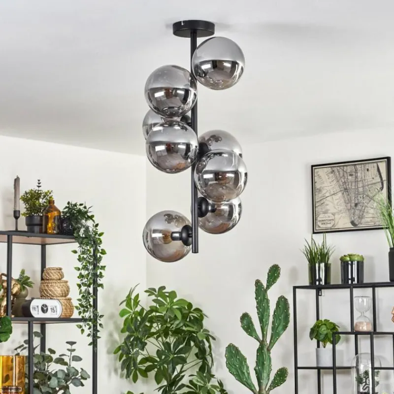 hofstein Plafonnier - Verre 15 cm Gastor Fumé, 8 lumières