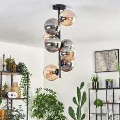 hofstein Plafonnier - Verre 15 cm Gastor Ambre, Fumé, 8 lumières