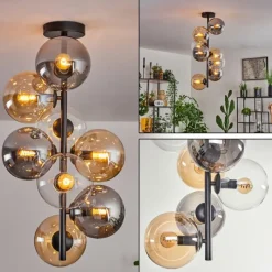 hofstein Plafonnier - Verre 15 cm Gastor Ambre, Clair, Fumé, 8 lumières