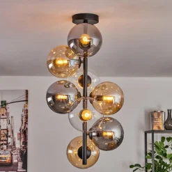 hofstein Plafonnier - Verre 15 cm Gastor Ambre, Clair, Fumé, 8 lumières