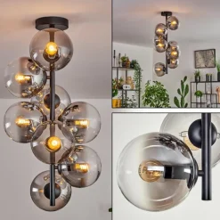 hofstein Plafonnier - Verre 15 cm Gastor Clair, Fumé, 8 lumières