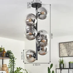 hofstein Plafonnier - Verre 15 cm Gastor Clair, Fumé, 8 lumières