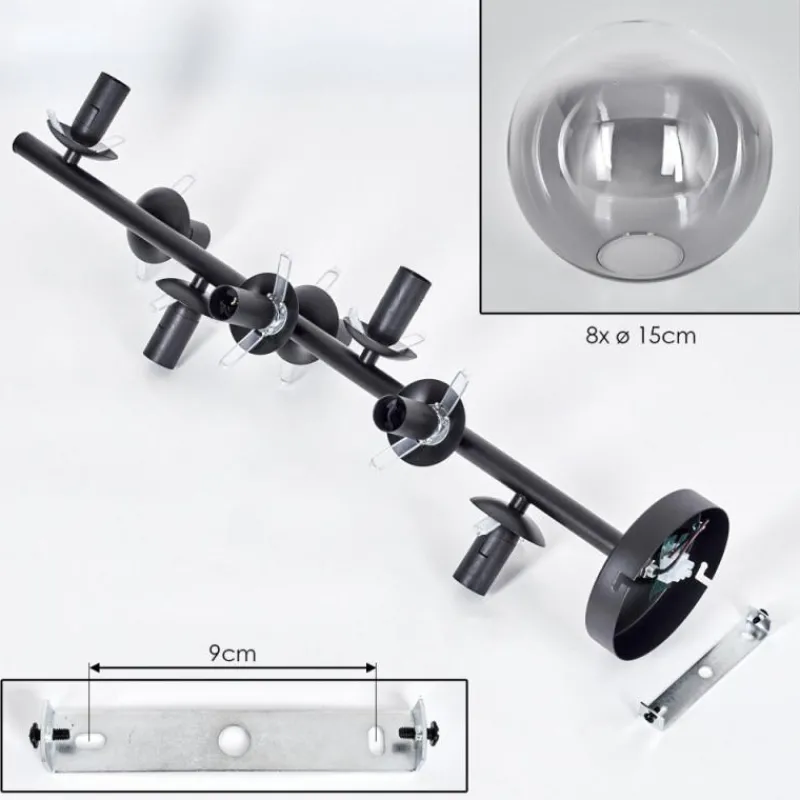 hofstein Plafonnier - Verre 15 cm Gastor Clair, Fumé, 8 lumières
