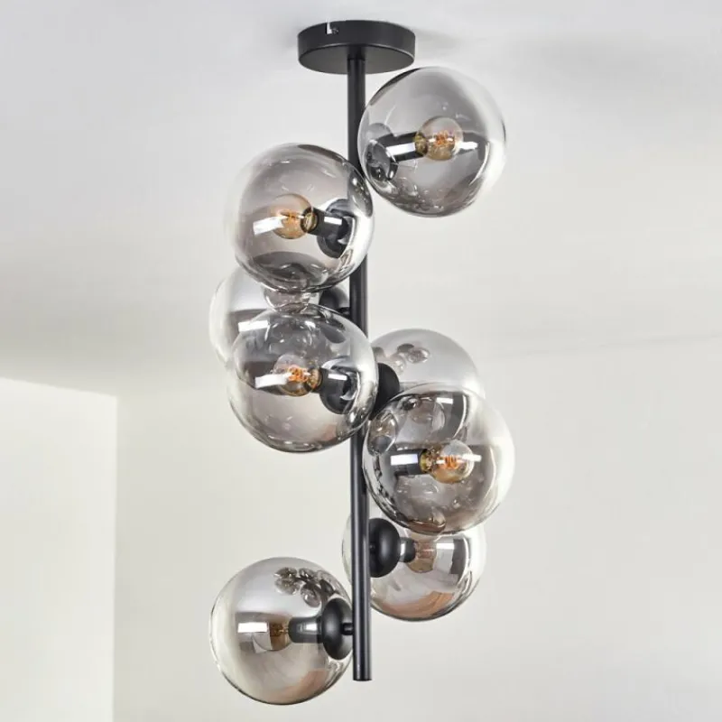 hofstein Plafonnier - Verre 15 cm Gastor Clair, Fumé, 8 lumières