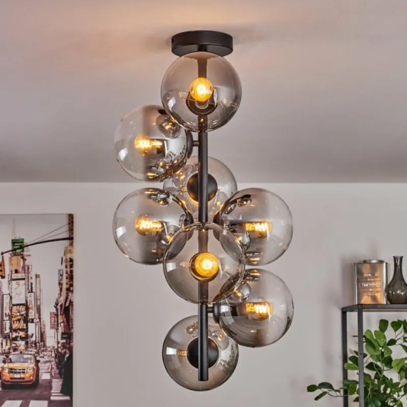 hofstein Plafonnier - Verre 15 cm Gastor Clair, Fumé, 8 lumières