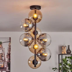 hofstein Plafonnier - Verre 15 cm Gastor Ambre, Clair, Fumé, 8 lumières