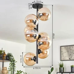 hofstein Plafonnier - Verre 15 cm Gastor Ambre, 8 lumières