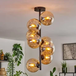 hofstein Plafonnier - Verre 15 cm Gastor Ambre, 8 lumières