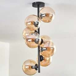 hofstein Plafonnier - Verre 15 cm Gastor Ambre, 8 lumières