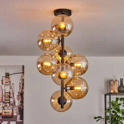 hofstein Plafonnier - Verre 15 cm Gastor Ambre, 8 lumières