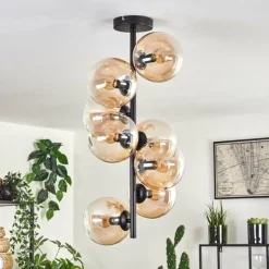 hofstein Plafonnier - Verre 15 cm Gastor Ambre, Clair, 8 lumières