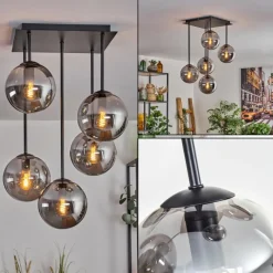 hofstein Plafonnier - Verre 15 cm Gastor Fumé, 5 lumières