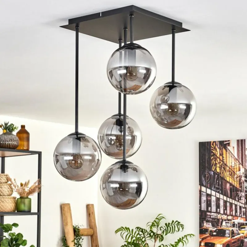 hofstein Plafonnier - Verre 15 cm Gastor Fumé, 5 lumières