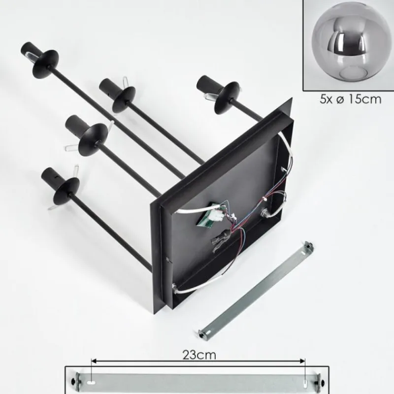 hofstein Plafonnier - Verre 15 cm Gastor Fumé, 5 lumières