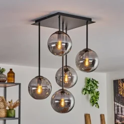 hofstein Plafonnier - Verre 15 cm Gastor Fumé, 5 lumières