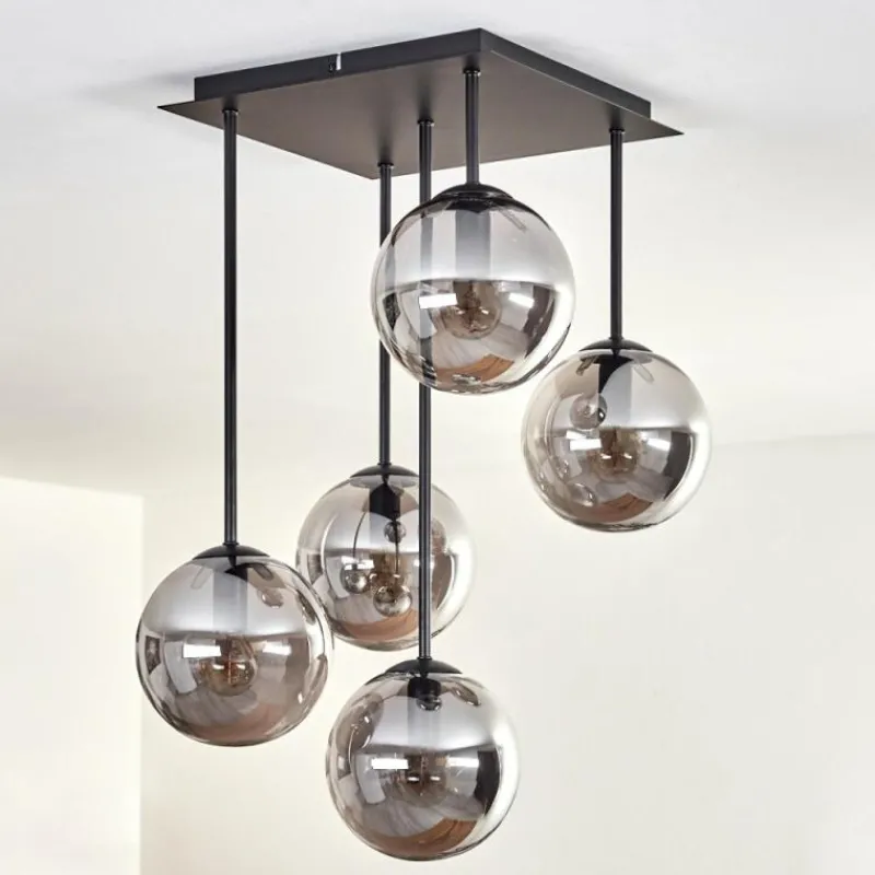 hofstein Plafonnier - Verre 15 cm Gastor Fumé, 5 lumières