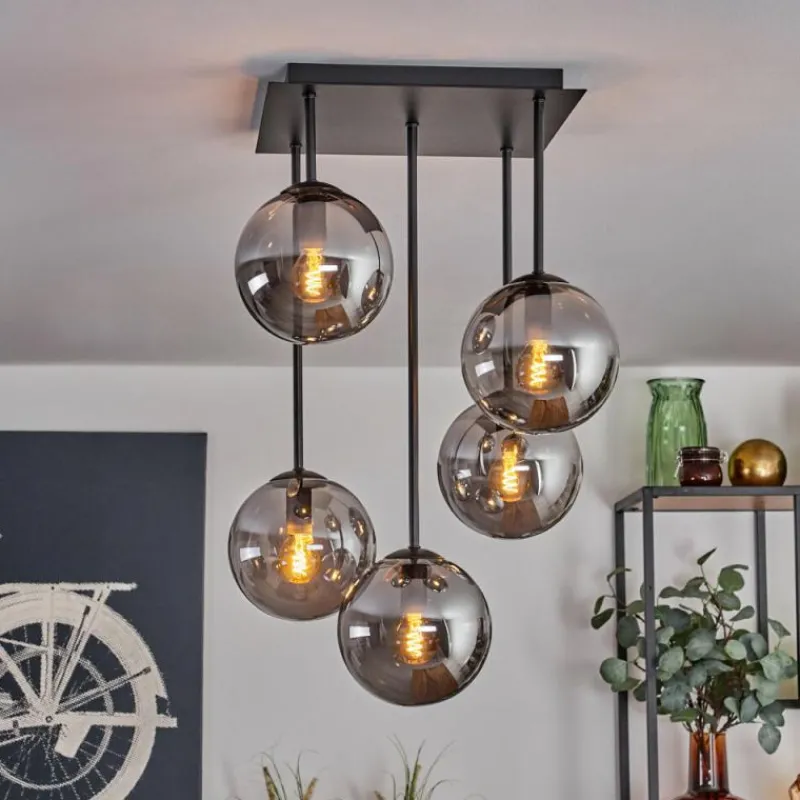 hofstein Plafonnier - Verre 15 cm Gastor Fumé, 5 lumières