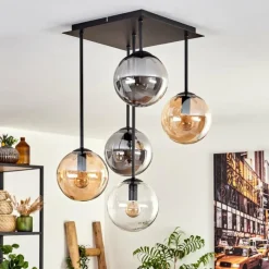 hofstein Plafonnier - Verre 15 cm Gastor Ambre, Clair, Fumé, 5 lumières