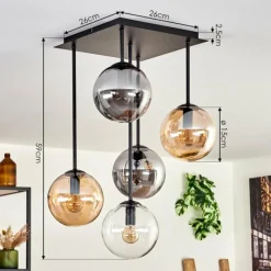 hofstein Plafonnier - Verre 15 cm Gastor Ambre, Clair, Fumé, 5 lumières