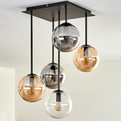 hofstein Plafonnier - Verre 15 cm Gastor Ambre, Clair, Fumé, 5 lumières